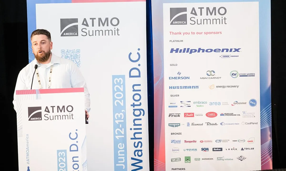 Scott Ercole, CoolSys, discussing natural refrigerants at ATMO America 2023.