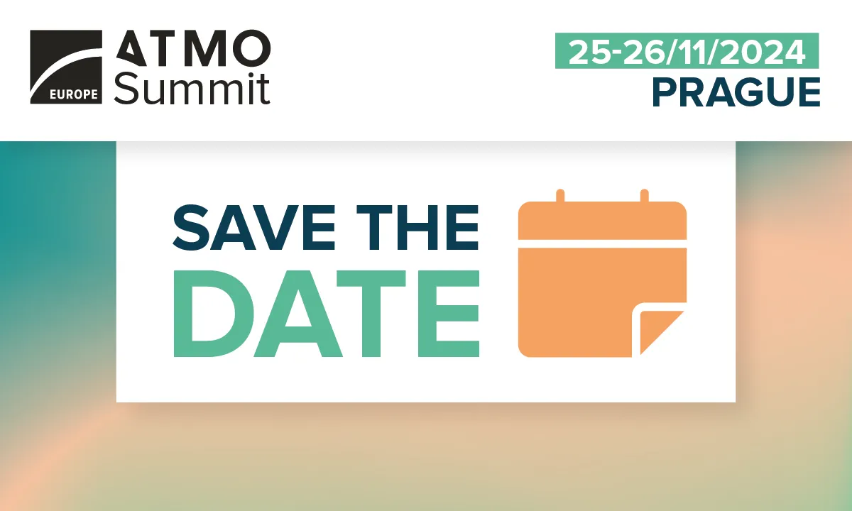 A graphic advertising the ATMO Europe Summit 2024, which will be held in Prague from November 25-26.