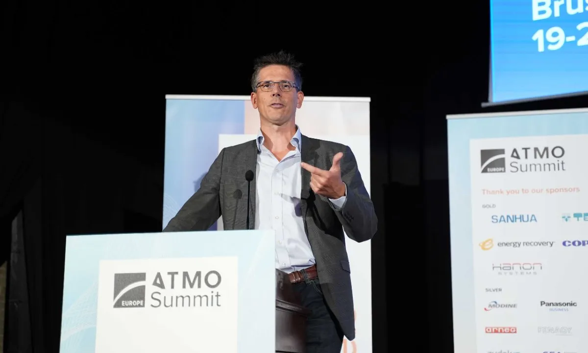MEP Bas Eickhout discussing PFAS and EU F-gas Regulation at ATMO Europe Summit 2023