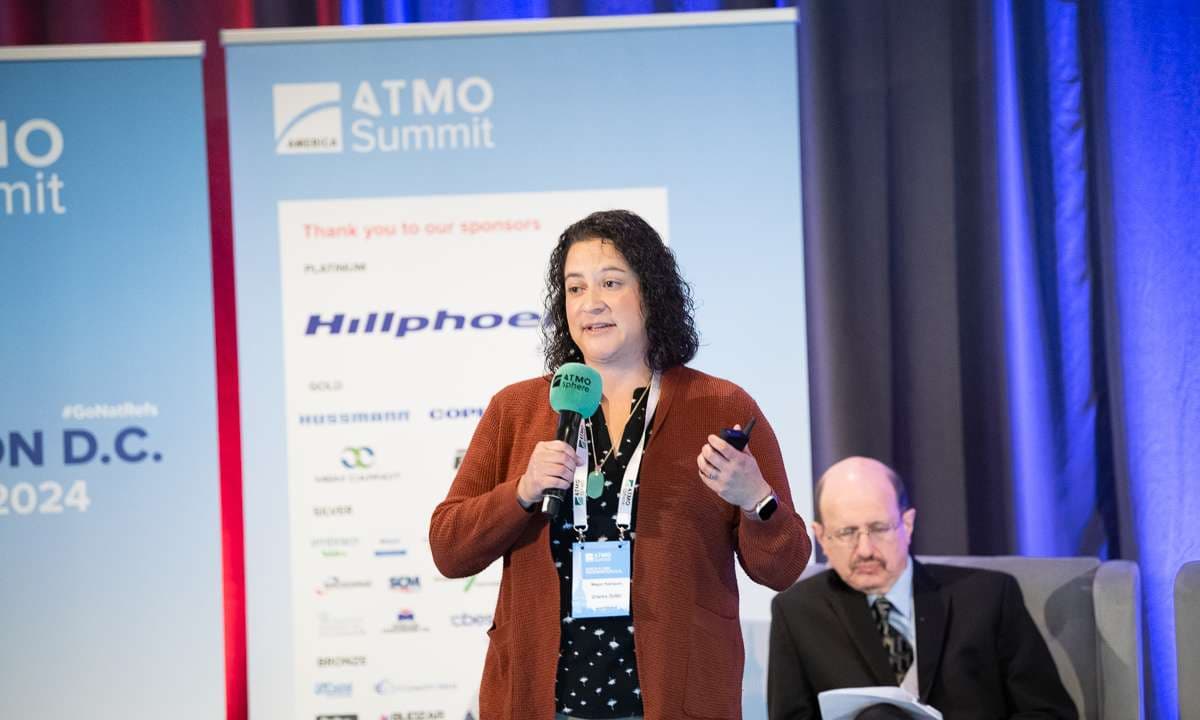 Megan Rodriguez, Grocery Outlet, discussing the chains transition to natural refrigerants at ATMO America 2024.
