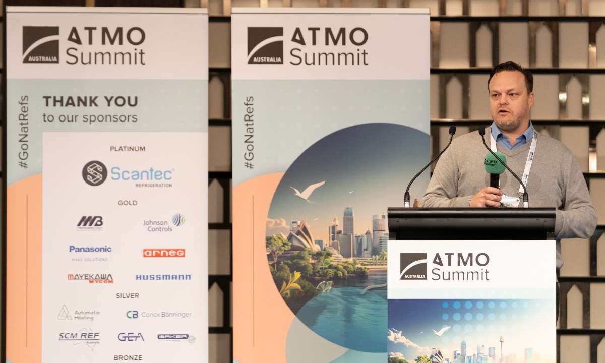 Christopher Paulson, MB Group, presenting about CO2 HVAC&R at ATMO Australia Summit 2025.