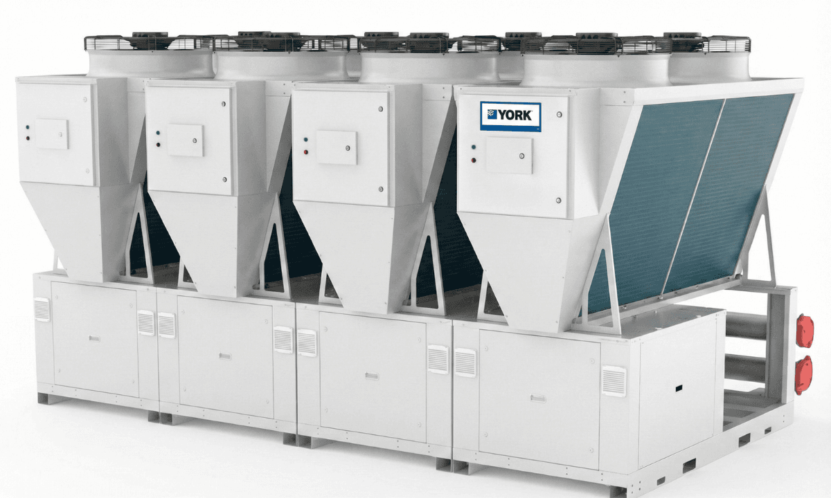 An image of the York-brand YAS air-to-water reversible R290 heat pump.