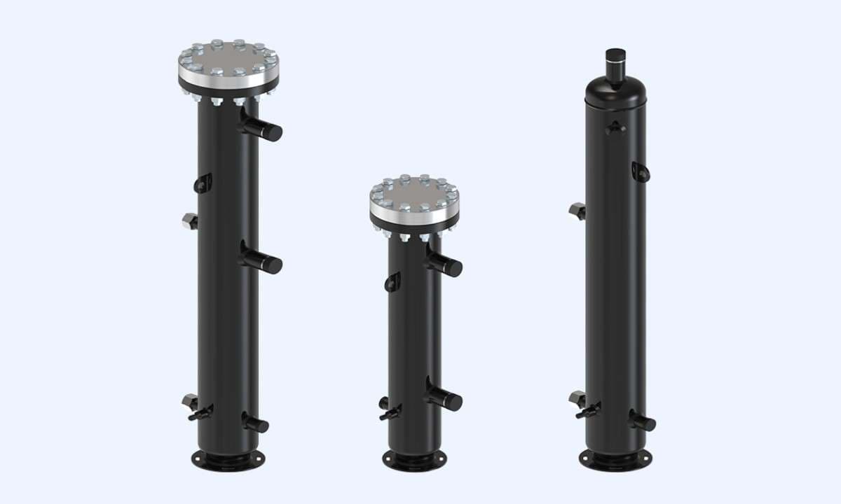 An image of Danfoss;s new OUB oil separators for transcritical CO2 systems.